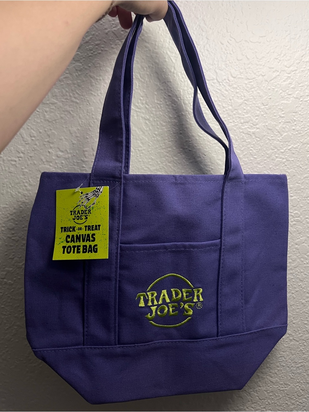 NWT Trader Joe’s Trick or Treat Purple Mini Canvas Tote Bag